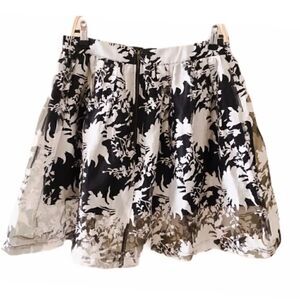 Piace Women’s Black and White Silk Skirt  Lace Flowy Fun Midi SZ L